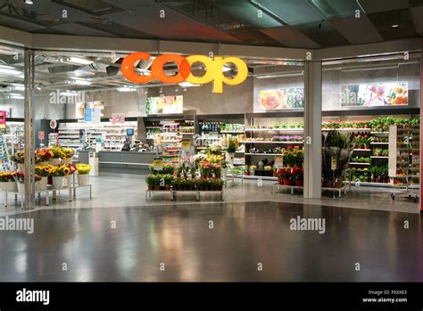 Lugano, Switzerland - 1 July 2010: interior of Coop supermarket store ...