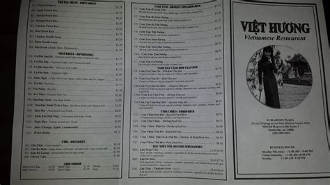 Menu at Viet Huong Restaurant, Huntsville