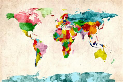 World Map Watercolors Digital Art by Michael Tompsett