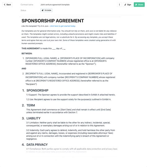 Sponsorship Agreement template - free to use