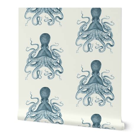 Blue Octopus Wallpaper Octopus In Sea By Willowlanetextiles | Etsy