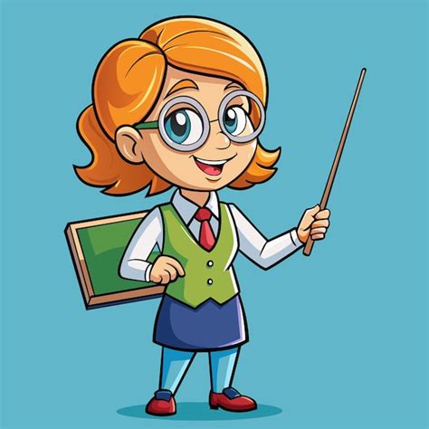 A cartoon drawing of a female teacher with a pointer pointing to the ...