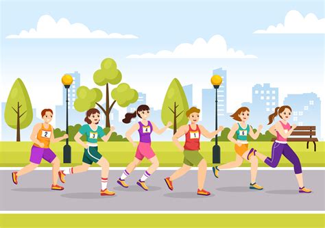 Marathon Race Illustration with People Running, Jogging Sport ...