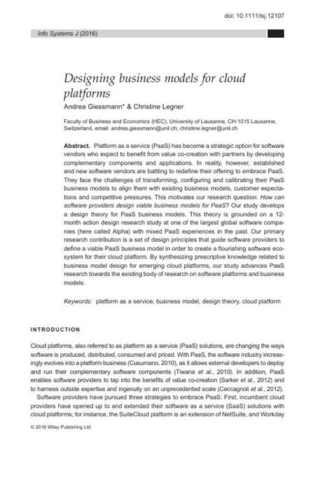 Designing business models for cloud platforms | ISJ (2016)