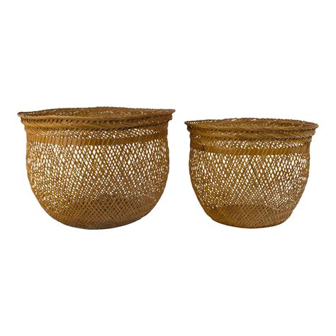 Vintage Straw Baskets - A Pair | Chairish