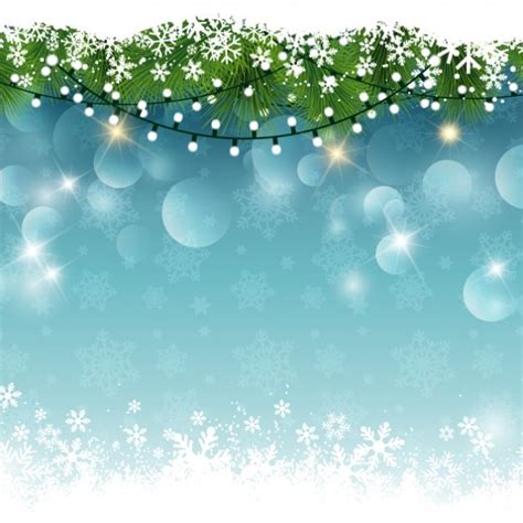 Free Vector | Christmas lights on a snowy bokeh background