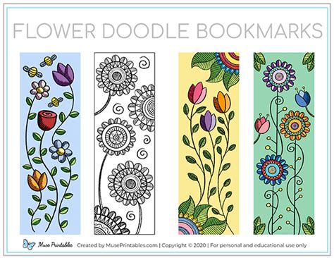 Printable Flower Doodle Bookmarks