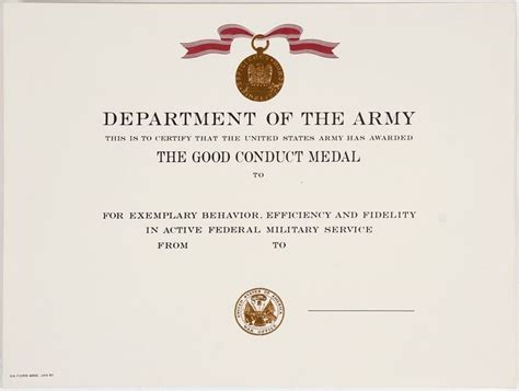 Army Good Conduct Medal Certificate Template | Certificate templates ...