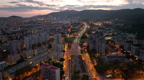 Aerial View Barcelona City Skyline Night Stock Footage Video (100% ...