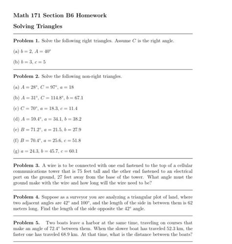 Solved Problem 1. Solve the following right triangles. | Chegg.com