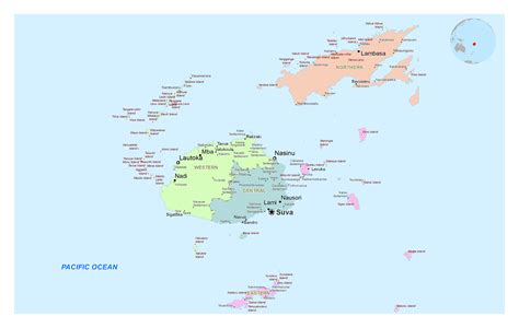 Large political and administrative map of Fiji with cities, towns and ...