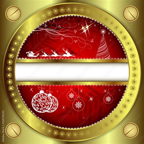 Red Christmas background with Golden frame Stock Vector | Adobe Stock