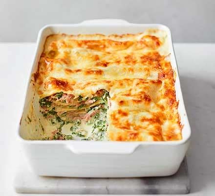 Cheesy ham hock, spinach & ricotta lasagne recipe | BBC Good Food