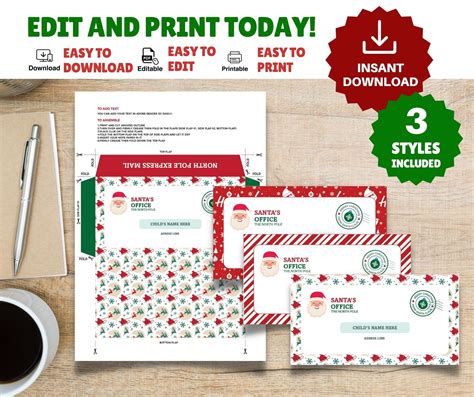 Letter From Santa Envelope Template INSTANT DOWNLOAD With EDITABLE Name ...