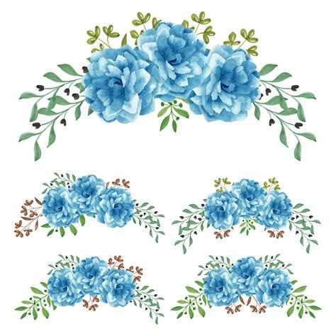 Blue rose curved watercolor hand painted flower set 1180565 Vector Art ...