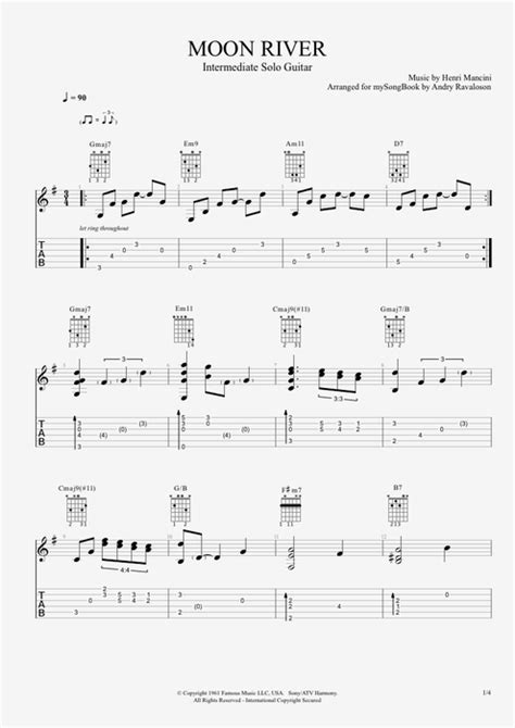 Moon River by Henry Mancini - Intermediate Solo Guitar Guitar Pro Tab ...