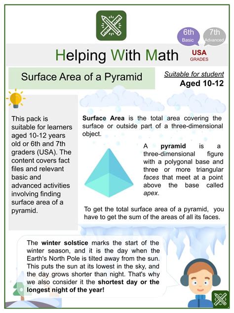 Surface Area of a Pyramid Winter Solstice Math Worksheets