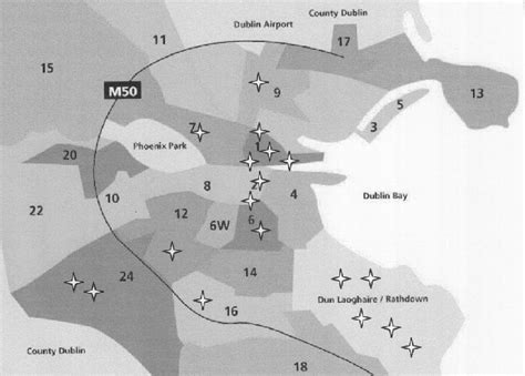 Map of Dublin City and its neighbourhoods (numbers are the postcode ...