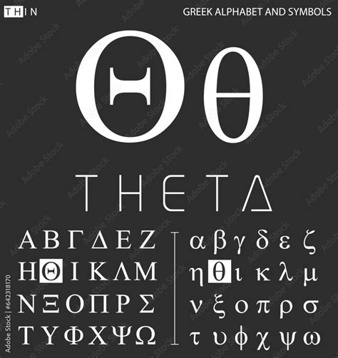 Greek alphabet and symbols, theta letter with pronunciation Stock ...