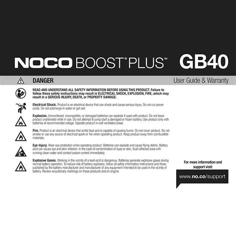 NOCO GB40 Boost Plus 1000 Amp Jump Starter User Manual