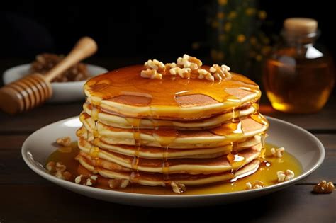 Premium AI Image | pancakes with syrup and nuts on them with a syrup ...