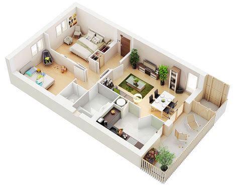 2 Bedroom House Floor Plans 3D - floorplans.click