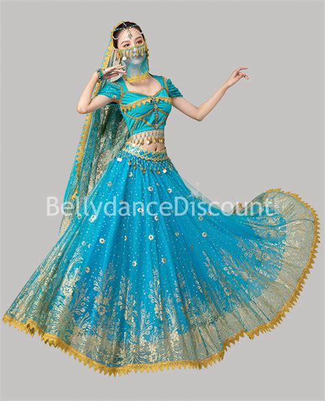 Turquoise and gold 3-piece Bollywood Indian dance costume - 69,50