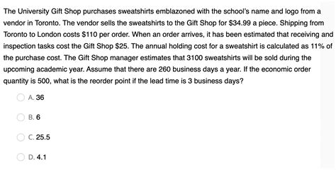 Solved The University Gift Shop purchases sweatshirts | Chegg.com