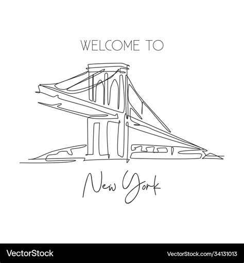 One continuous line drawing brooklyn bridge Vector Image