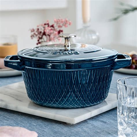 Staub Enameled Cast Iron Embossed Twist Dutch Oven, 4 1/4-Qt ...