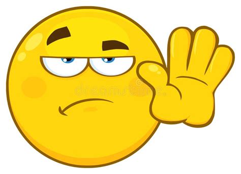 Grumpy Yellow Cartoon Emoji Face Character Gesturing Stop Stock Vector ...