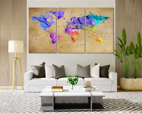 Colorful World Map Print Canvas World Map Contemporary Art - Etsy