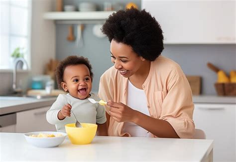 Premium AI Image | Photo of mother feeding baby baby eating healthy food