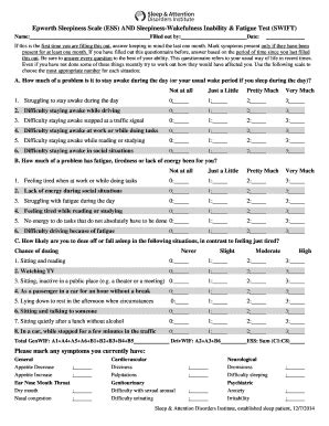 Printable Epworth Sleepiness Scale