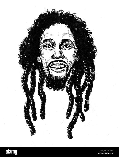 Bob Marley cartoon. Ink black and white illustration Stock Photo - Alamy