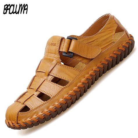 Brands Mens Sandals Real Leather Outdoor Sandals Summer Handmade Men ...