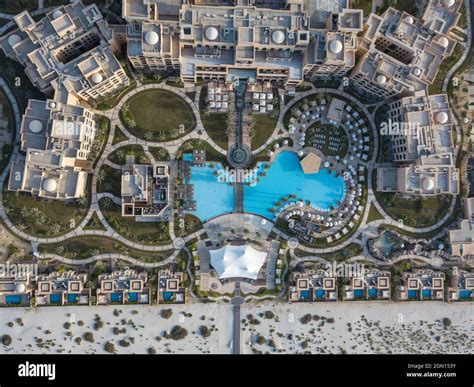 Aerial of Saadiyat Rotana Resort & Villas with beach, Saadiyat Island ...