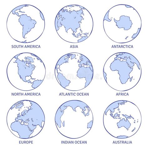 Globe Sketch. Hand Drawn Earth Planet With Continents And Oceans ...