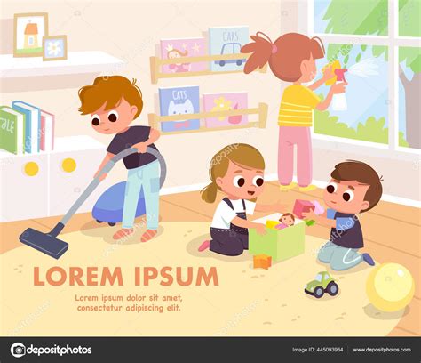 Children Cleaning Up Toys Clipart