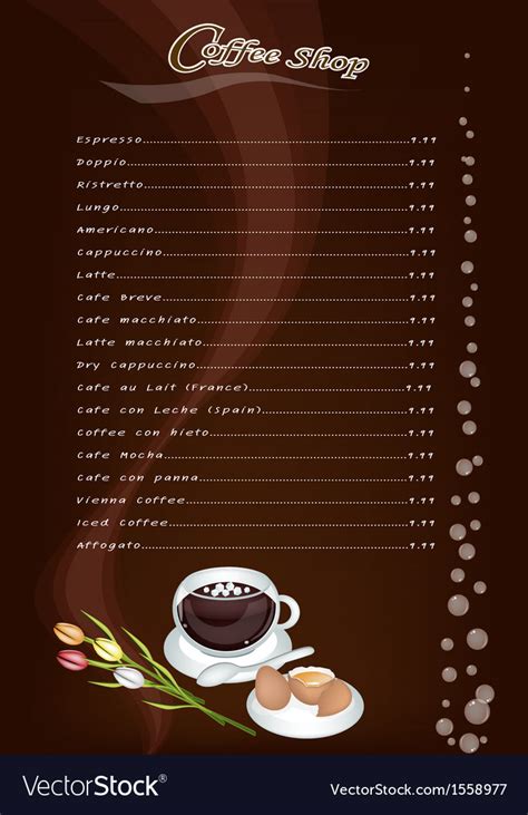 A coffee menu pattern on brown background Vector Image