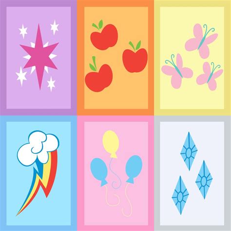 Top row from left to right: Twilight Sparkle, Applejack, Fluttershy ...