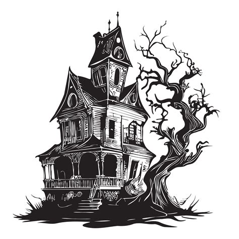 Haunted House Hand Drawn Sketch Vector Illustration Halloween Cartoon ...