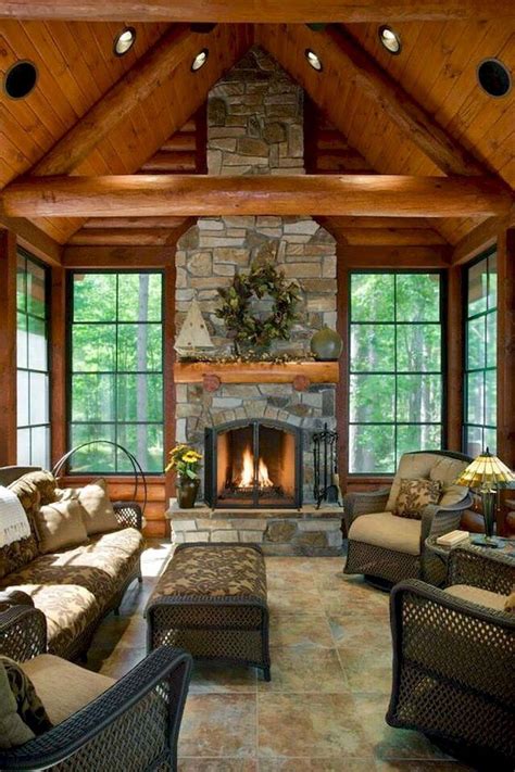 Log Cabin Living Room With Fireplace - logoax