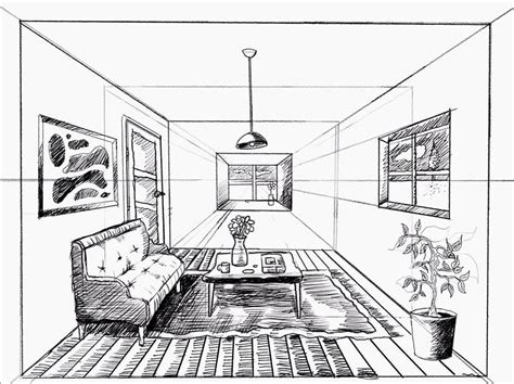 One Point Perspective Drawing Interior