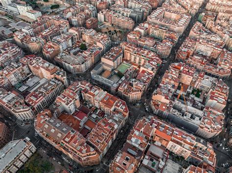 Barcelona street aerial view with beautiful patterns in Spain. 19829004 ...