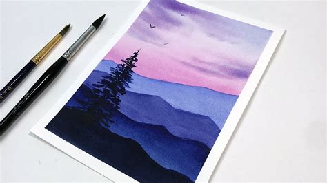 Watercolor Tutorial For Beginners Step by Step | Purple Sunset ...