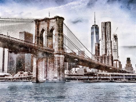 Architectural Drawing Brooklyn Bridge arch sketch Painting by Elaine ...