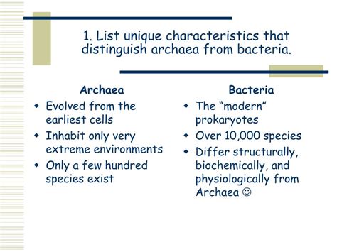 PPT - 1. List unique characteristics that distinguish archaea from ...