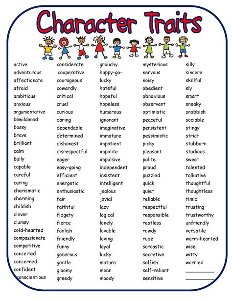 Character Traits For Grade 2