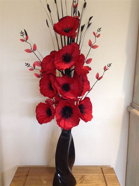 Beautiful red artificial poppies flower arrangement with vase - The ...